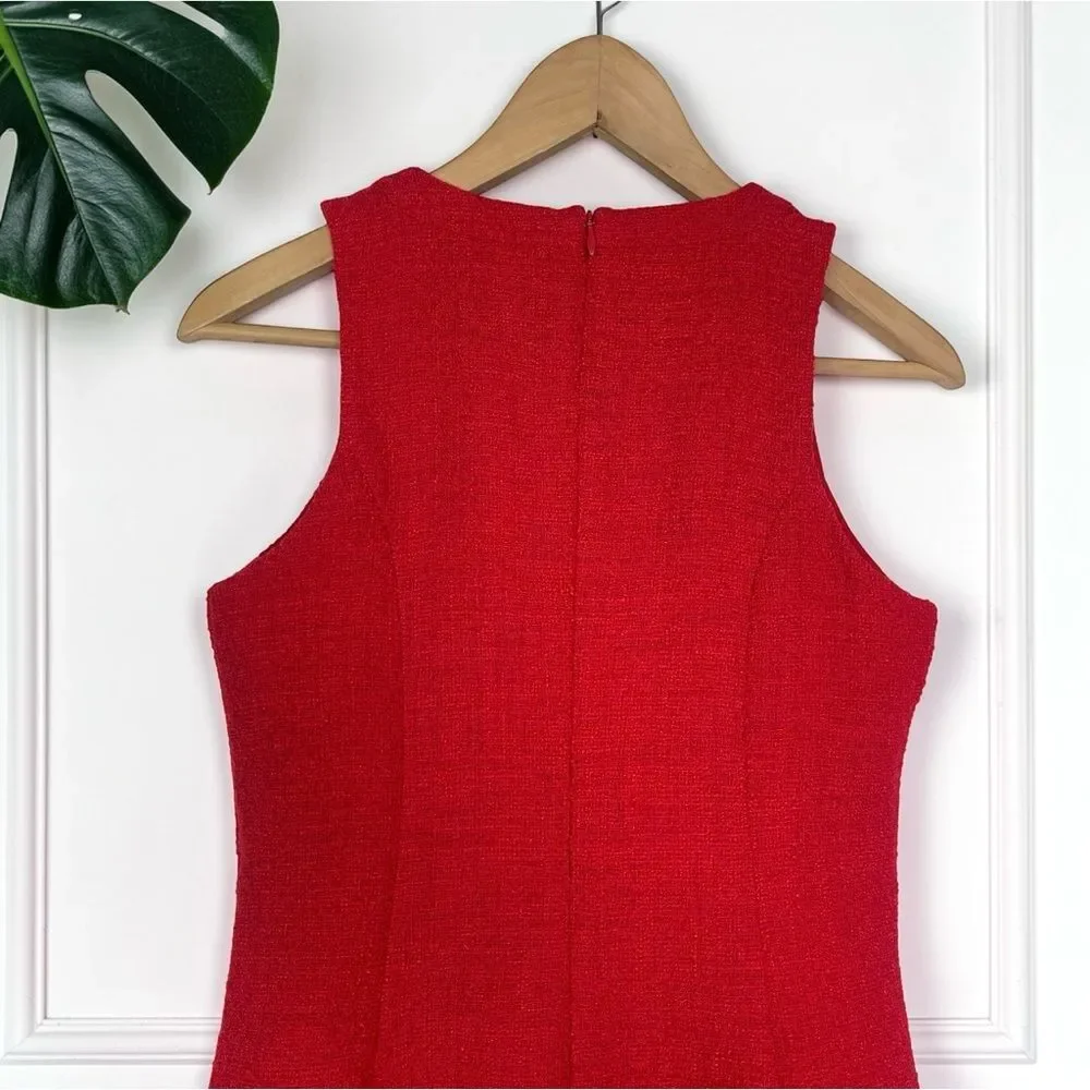 Banana Republic Red Textured Tweed Fit & Flare Dress